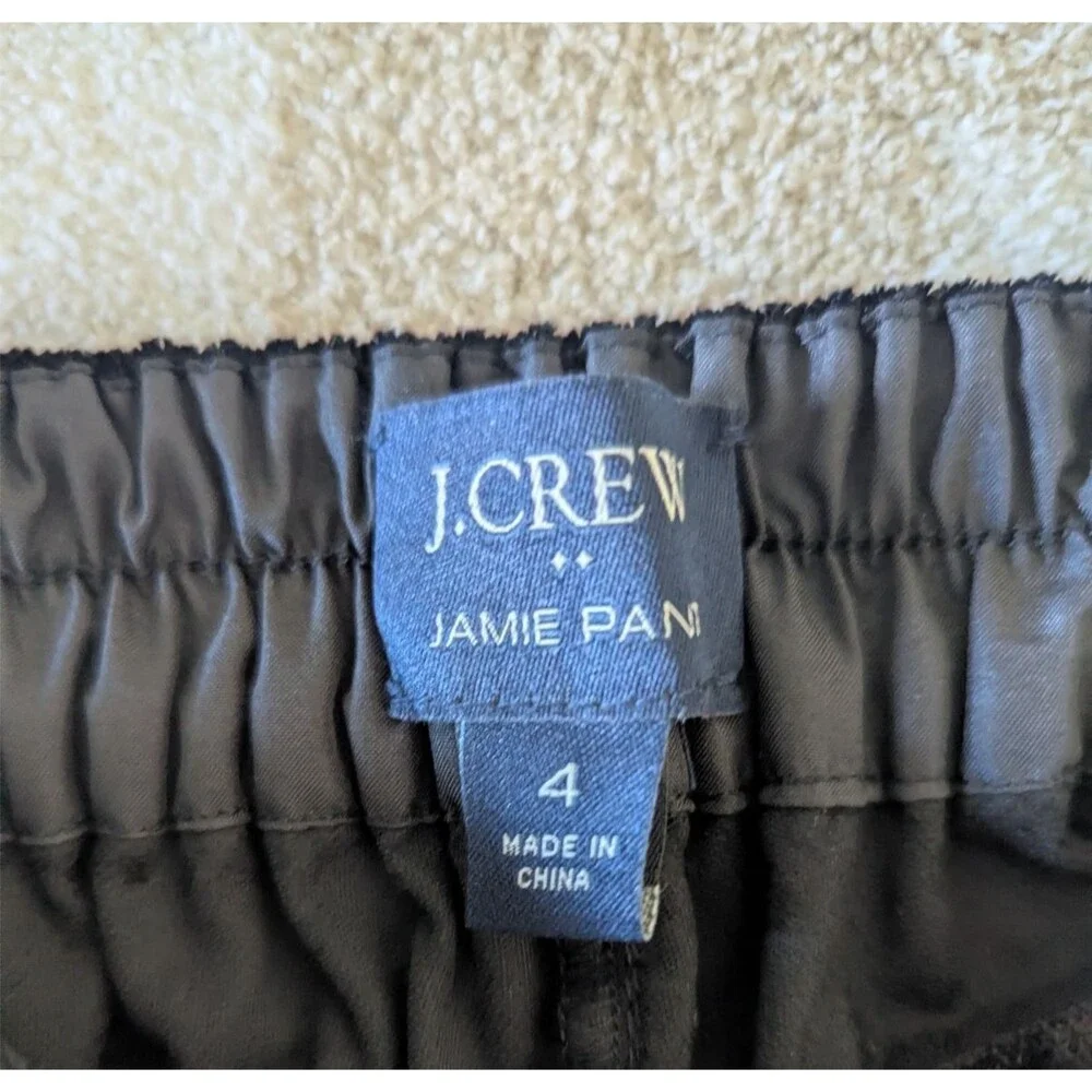 J.Crew Jamie Pant Black Velvet Pull-On Pants Women's Size 4 Elastic Waist Pocket